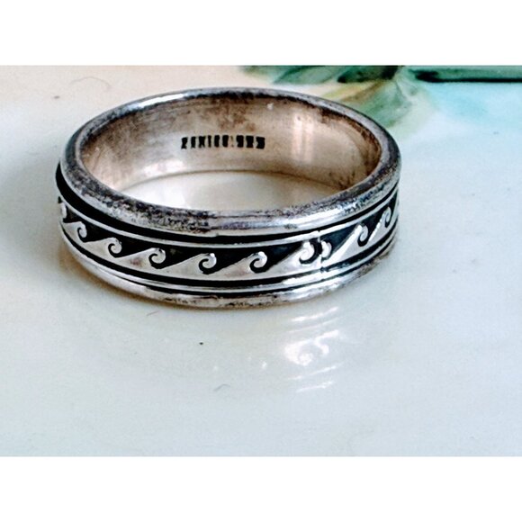 Vintage 90's 925 Silver Mexico Mens Wave Spinner Fidget Sz 14.5 Ring 10g - Picture 11 of 12